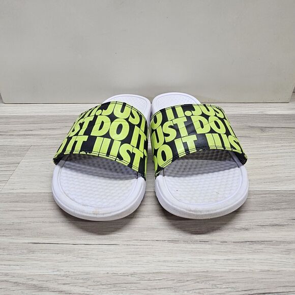 NIKE Mens Black Yellow JDI Print Slide Sandals Size 8 - Picture 2 of 5